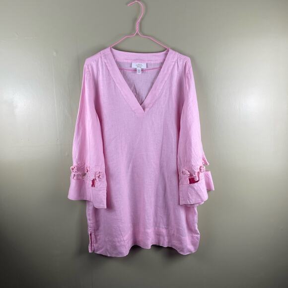 Charter Club linen light pink cutout sleeve tunic blouse - Picture 1 of 6